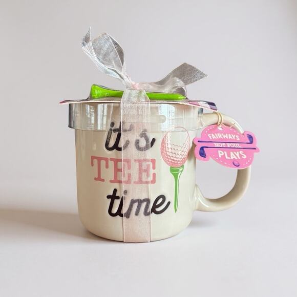 Golf Tee Time Mug Gift Set Ceramic Coffee Mug w/ Tees Women’s Cute Novelty Pink - Picture 2 of 6